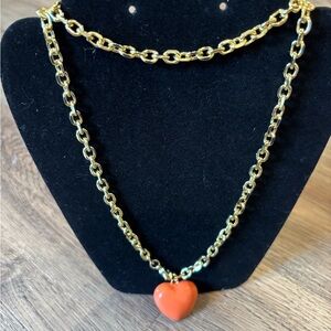 Gold Chain Necklace with Orange Heart Pendant